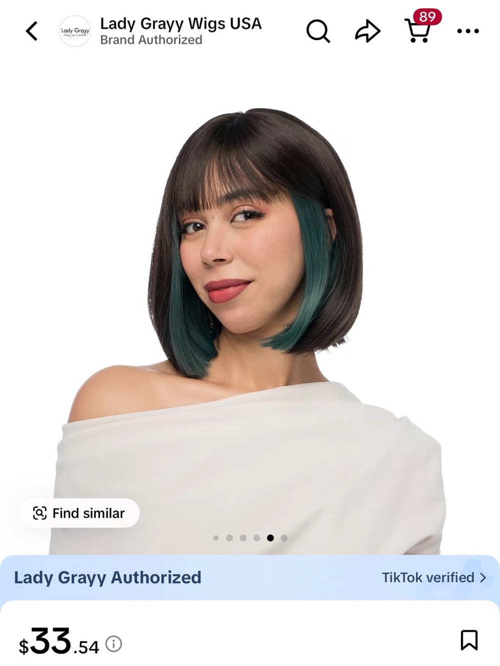 Lady Grayy Short Bob Wig with Teal Peekaboo Highlights - Dark Brown/Teal